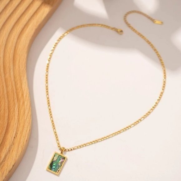 ABALONE SHELL BEAUTIFUL STATEMENT Necklace Abalone Shell Pendant Cuban Figaro - Picture 10 of 13